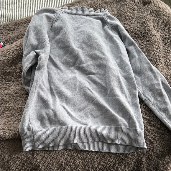 Blue Gray Ruffled Button Sweater - Picture 2 of 4